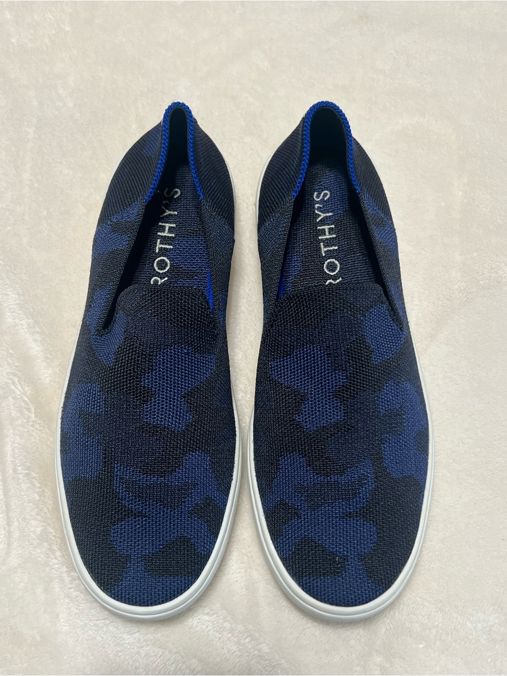 Rothy’s The Sneaker Size 7.5 Navy Blue Camo Knit Slip On Shoes